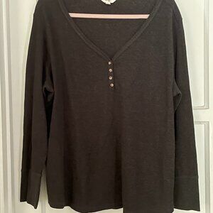 TERRA & SKY - Dark Gray Thermal Henley - Plus Size - 2X
